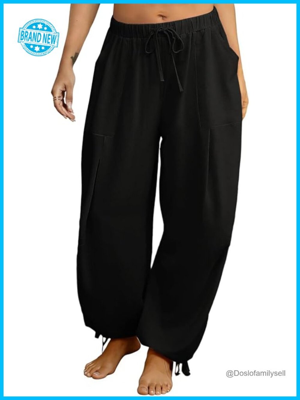 Linen Harem Barrel Pants with Pockets